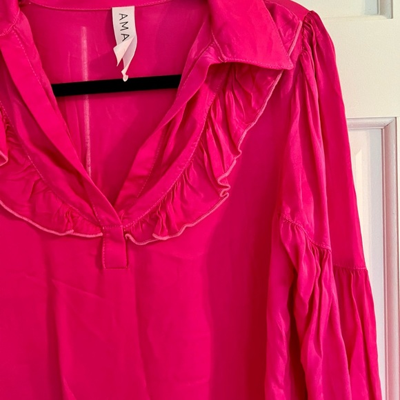 Anthropologie Amadi Satin Ruffle Blouse - Picture 3 of 4